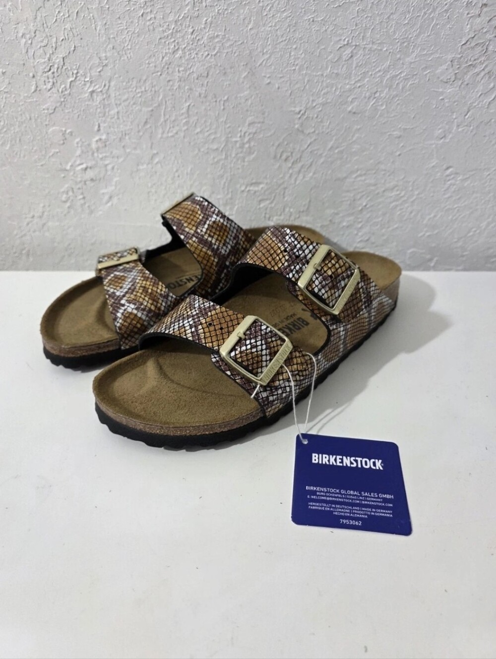 Birkenstock Arizona Python Snakeskin Flat Slip On Sandals Gold Black Women 8-8.5